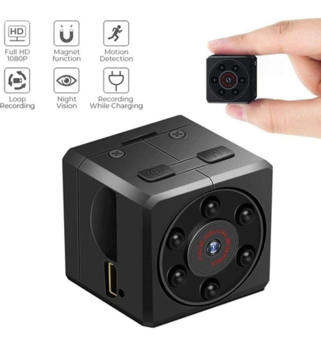 Mini Cámara Espía De Visión Nocturna Recargable Hd 1080p Negro