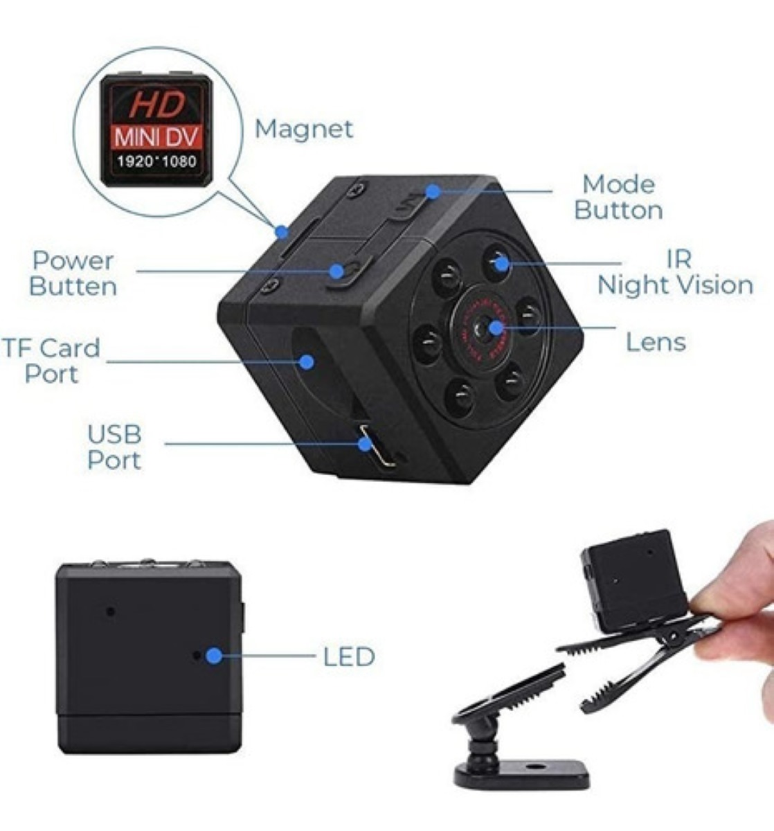 Mini Cámara Espía De Visión Nocturna Recargable Hd 1080p Negro
