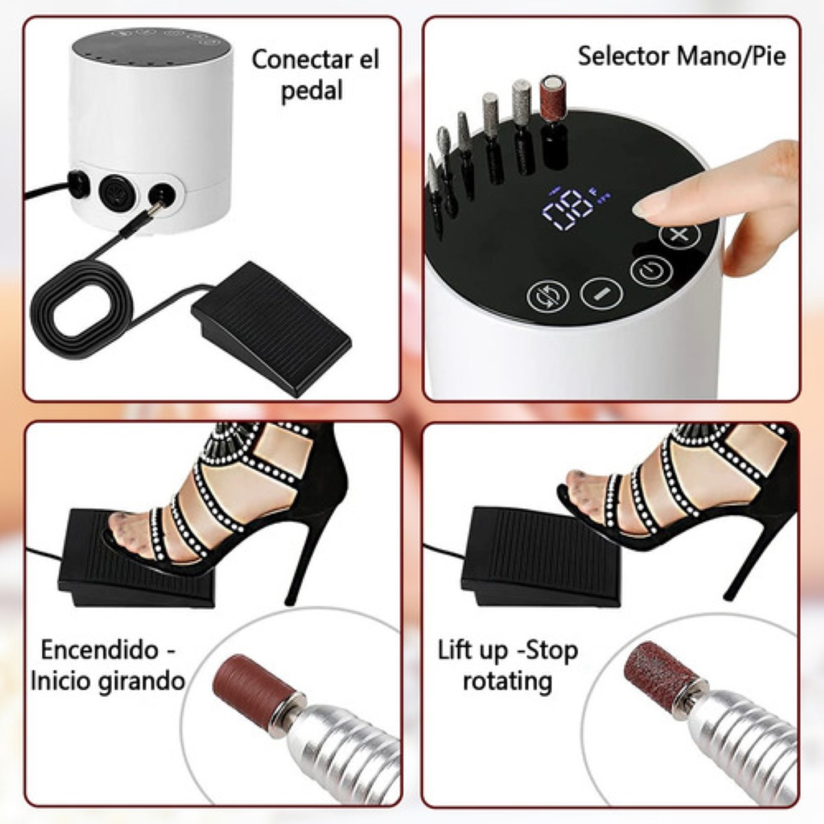 Pulidor Esmeril Taladro De Uñas Con Pedal 35w 35000rpm Blanco