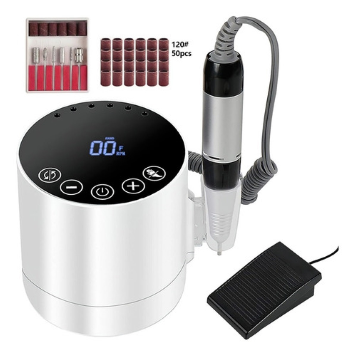 Pulidor Esmeril Taladro De Uñas Con Pedal 35w 35000rpm Blanco