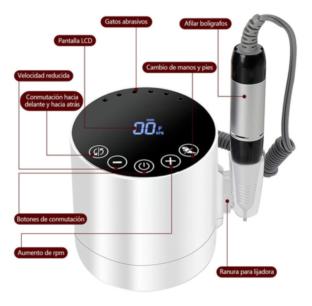 Pulidor Esmeril Taladro De Uñas Con Pedal 35w 35000rpm Blanco