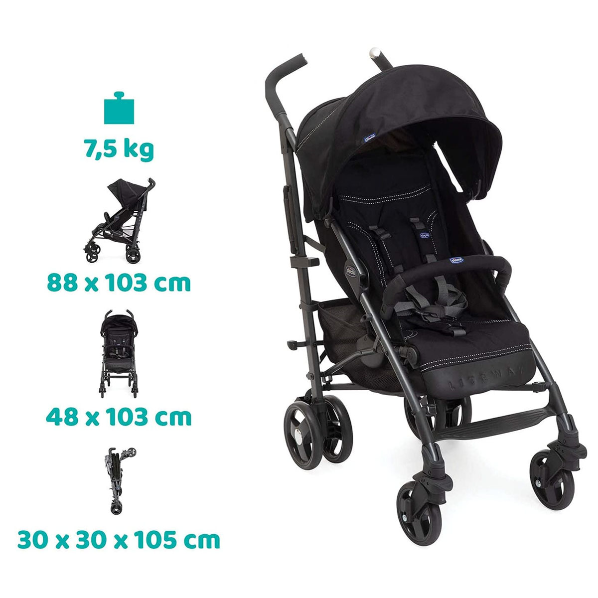 Chicco Carriola de Bastón Liteway 3 Complete Negra
