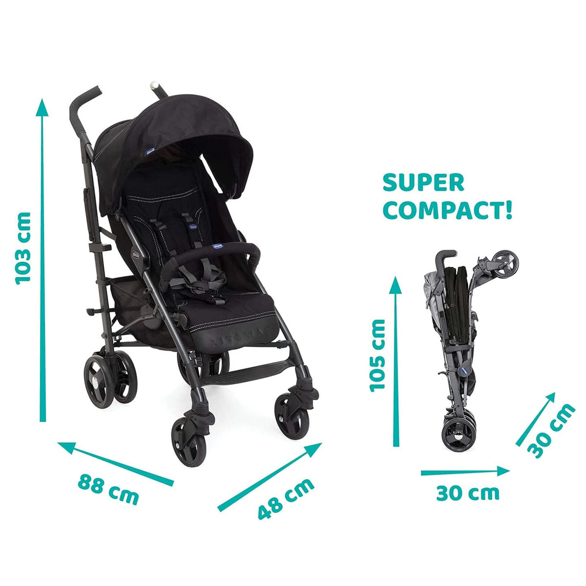 Chicco Carriola de Bastón Liteway 3 Complete Negra