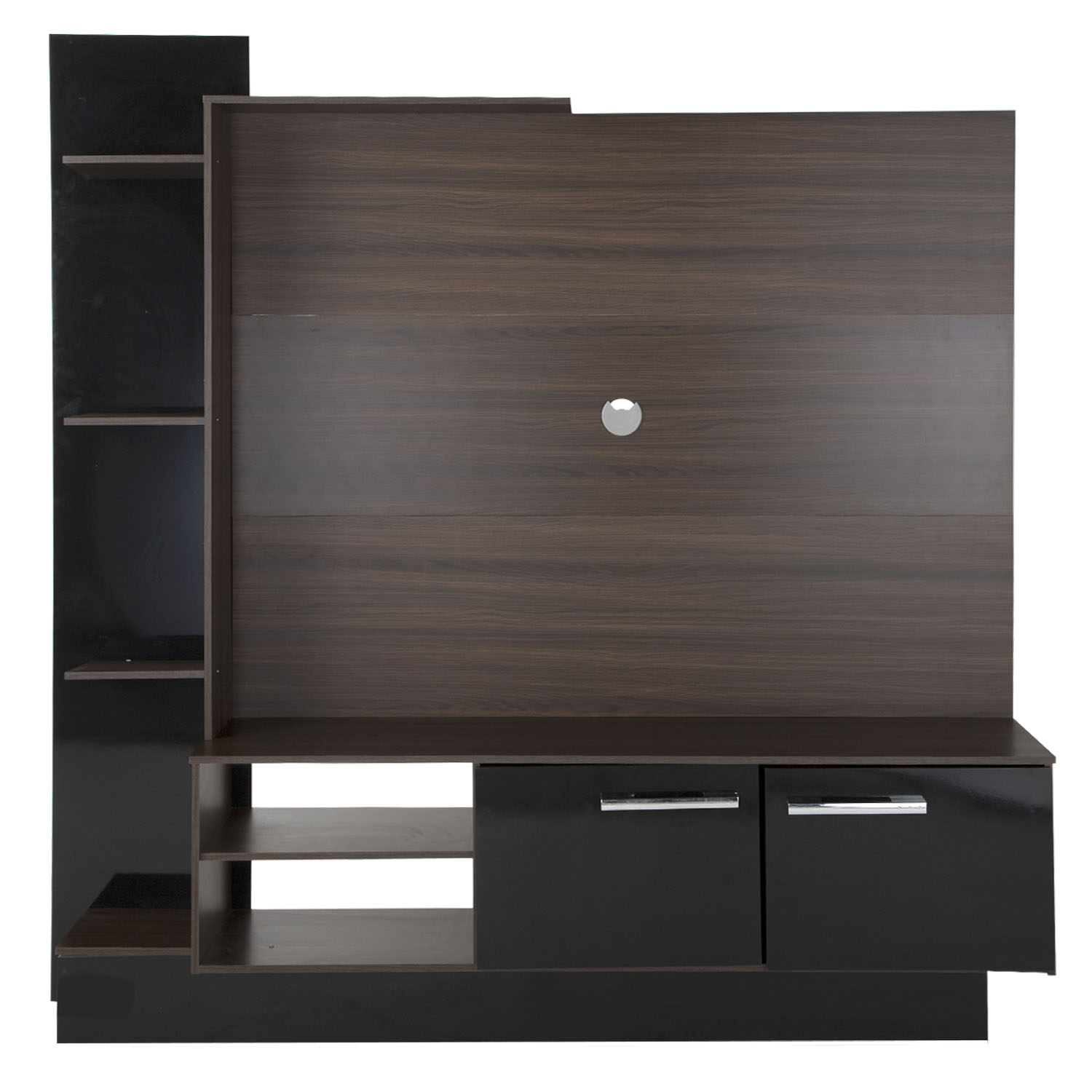 Mueble Modular De Tv + Paneles Y Repisas Castaño Con Negro