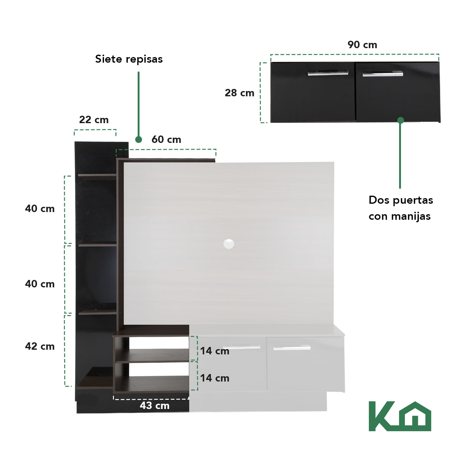 Mueble Modular De Tv + Paneles Y Repisas Castaño Con Negro