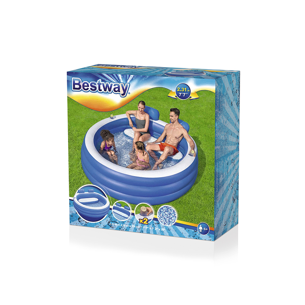 Alberca Inflable Familiar Circular Bestway Con Asientos 231 Cm Azul
