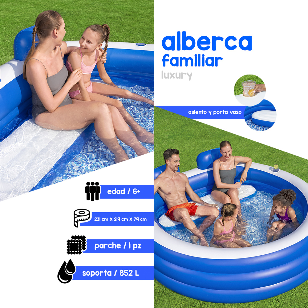 Alberca Inflable Familiar Circular Bestway Con Asientos 231 Cm Azul