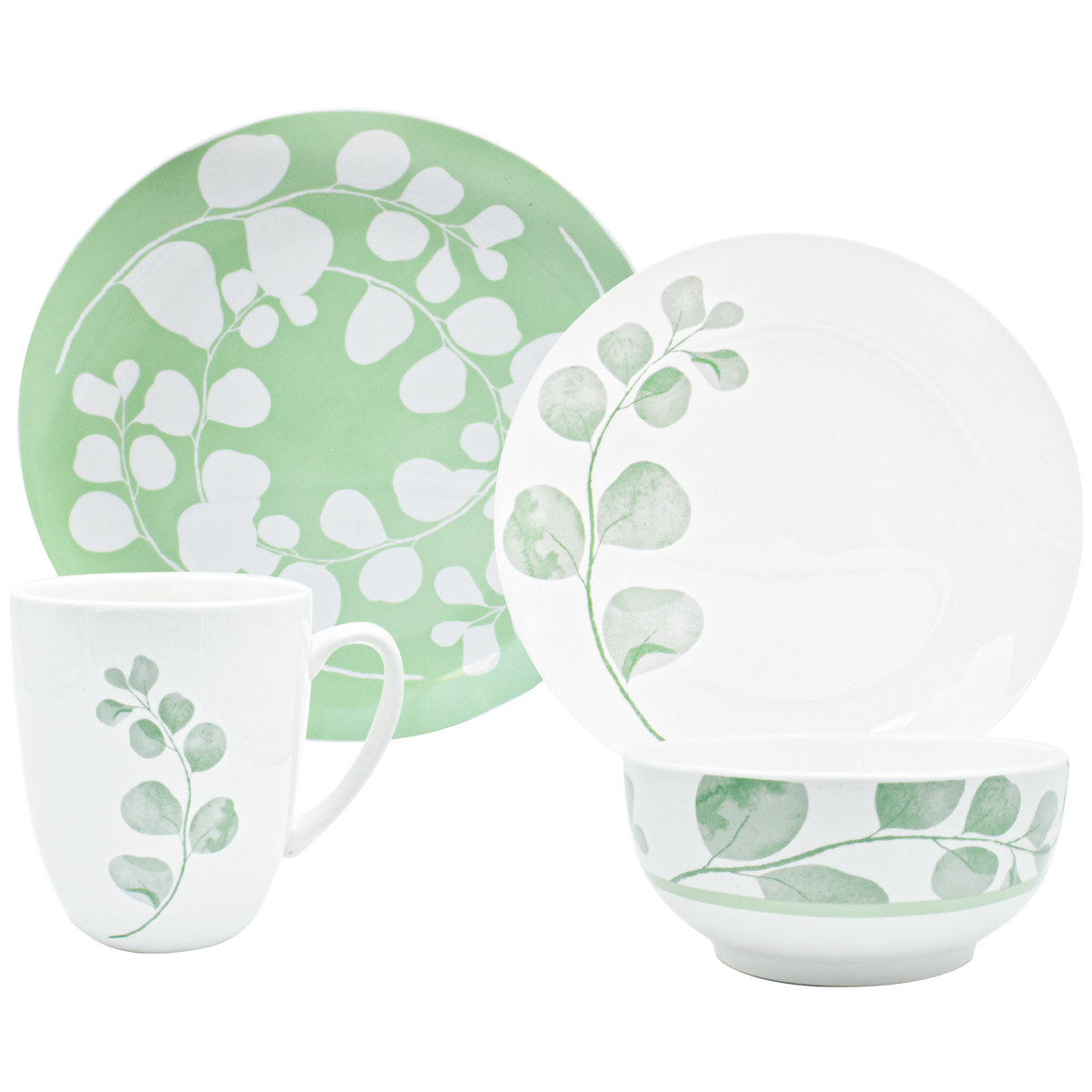 Kaiser 2415-3903 Vajilla Porcelana Fina Alemana Naturaleza Botánica Verde 4p 16pzas