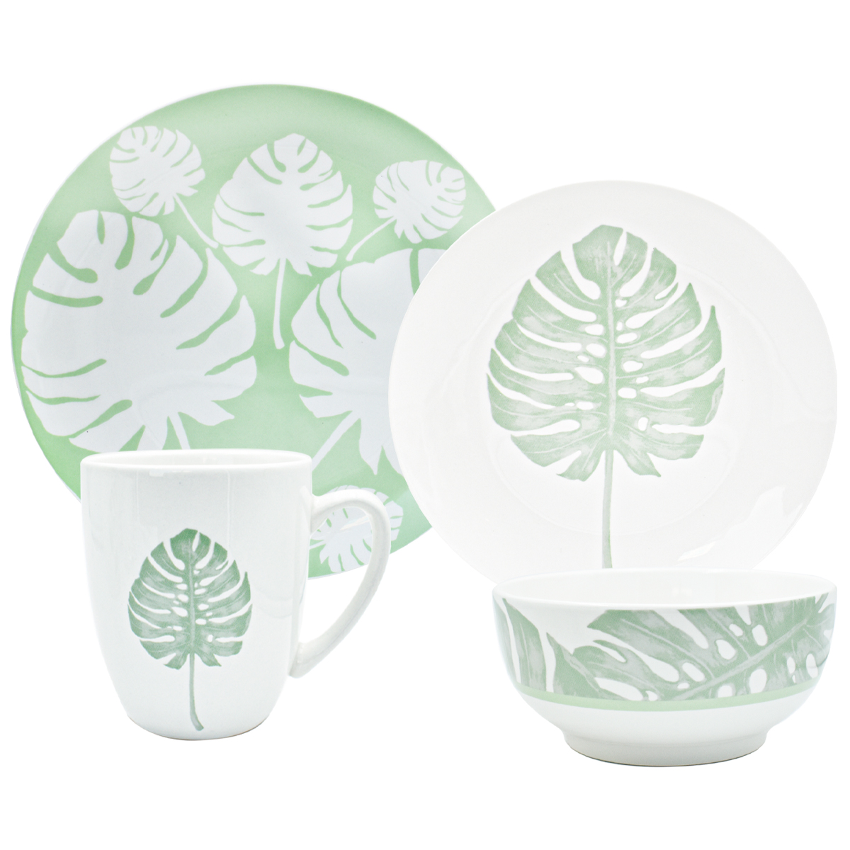 Kaiser 2415-3903 Vajilla Porcelana Fina Alemana Naturaleza Botánica Verde 4p 16pzas