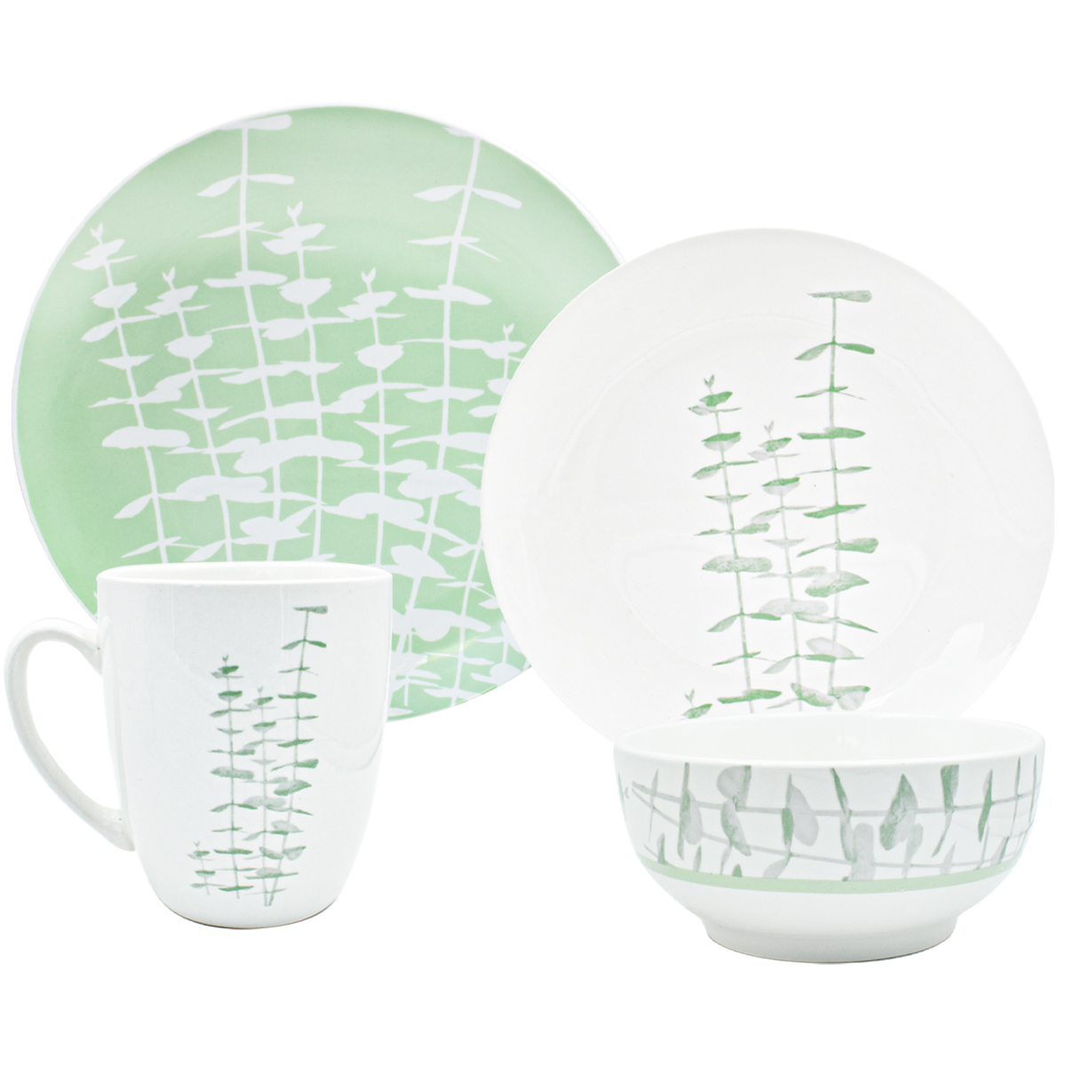 Kaiser 2415-3903 Vajilla Porcelana Fina Alemana Naturaleza Botánica Verde 4p 16pzas