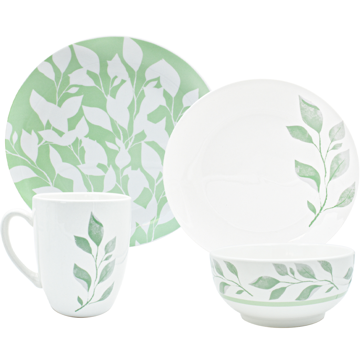 Kaiser 2415-3903 Vajilla Porcelana Fina Alemana Naturaleza Botánica Verde 4p 16pzas