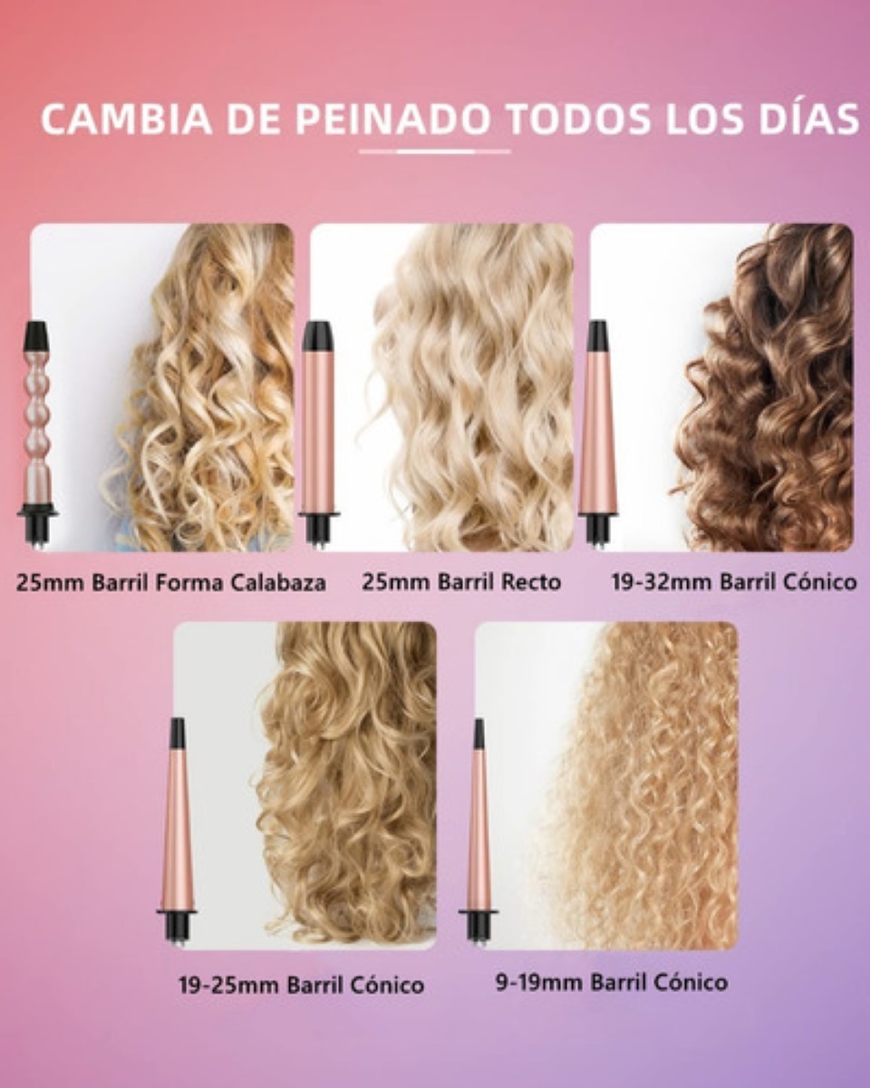 5 En 1 Rizador De Cabello Cerámica Profesional Rosa con Negro