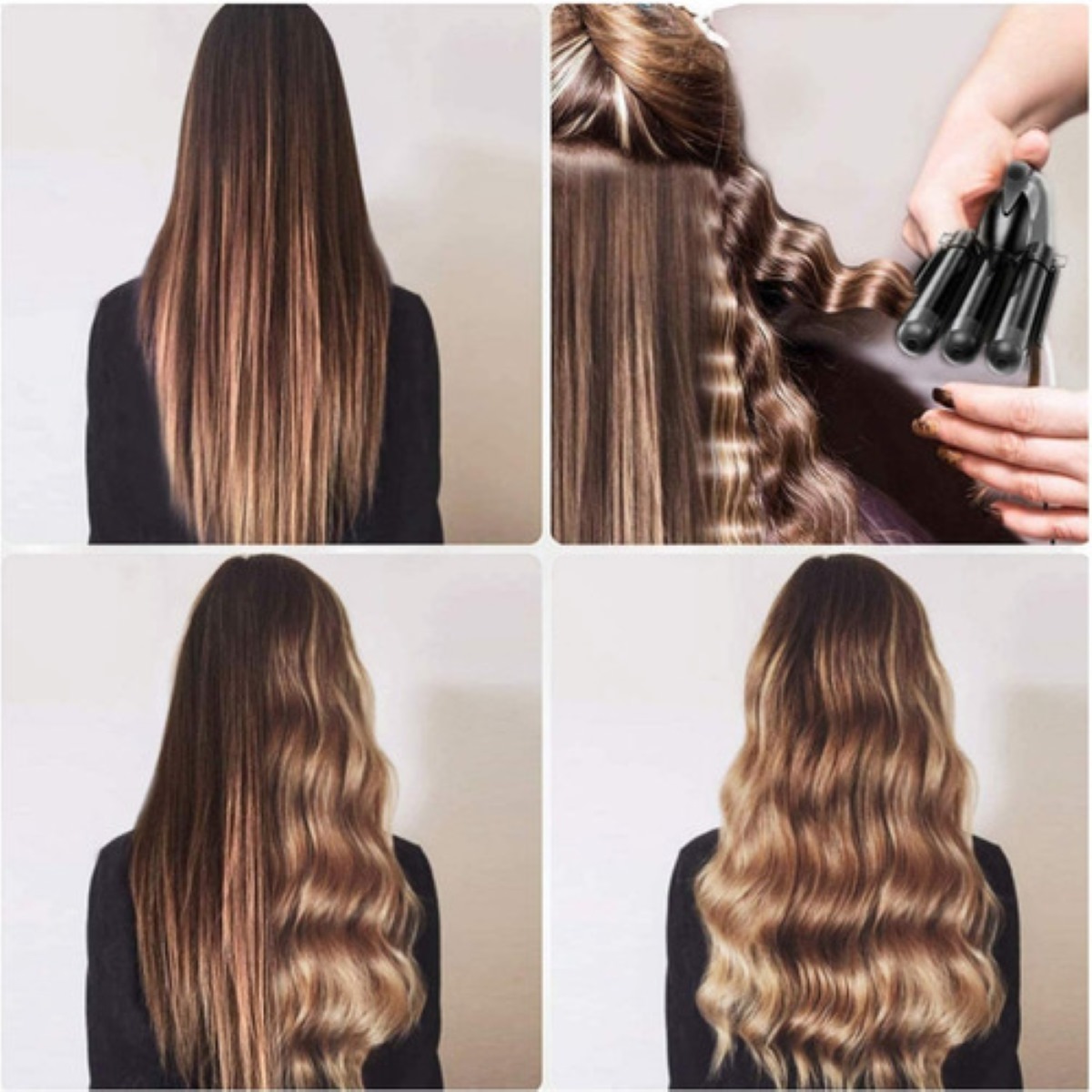 Rizadora Cabello Para Ondas, Temperatura Ajustable Negra