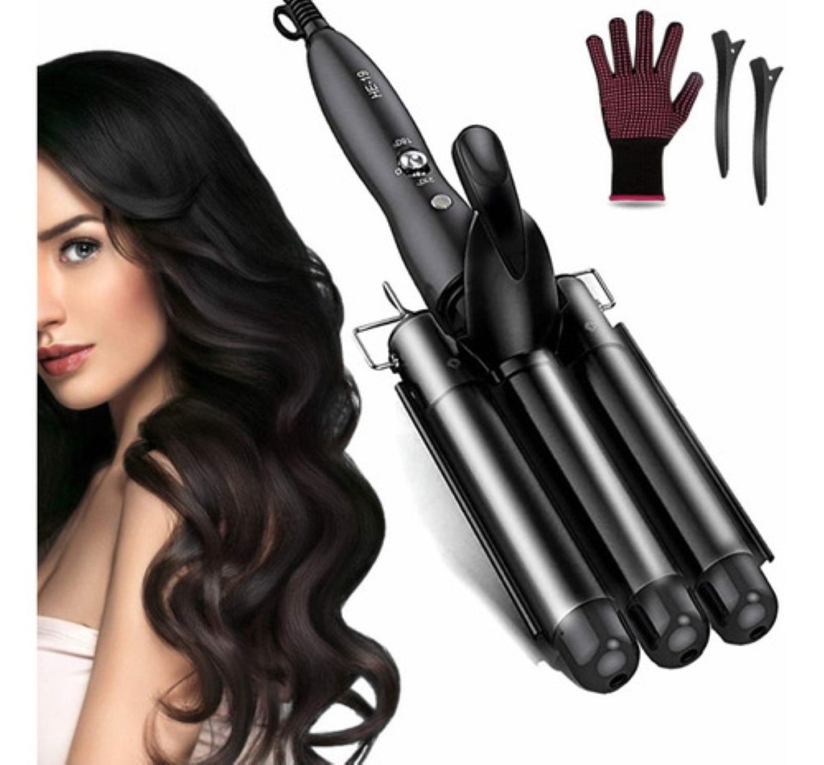 Rizadora Cabello Para Ondas, Temperatura Ajustable Negra