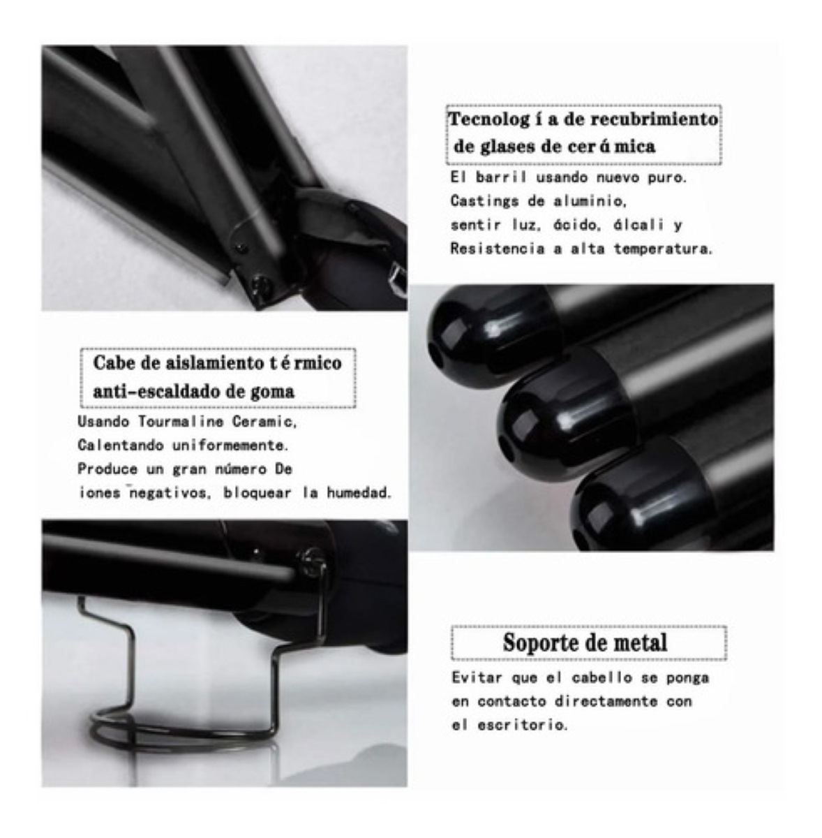 Rizadora Cabello Para Ondas, Temperatura Ajustable Negra