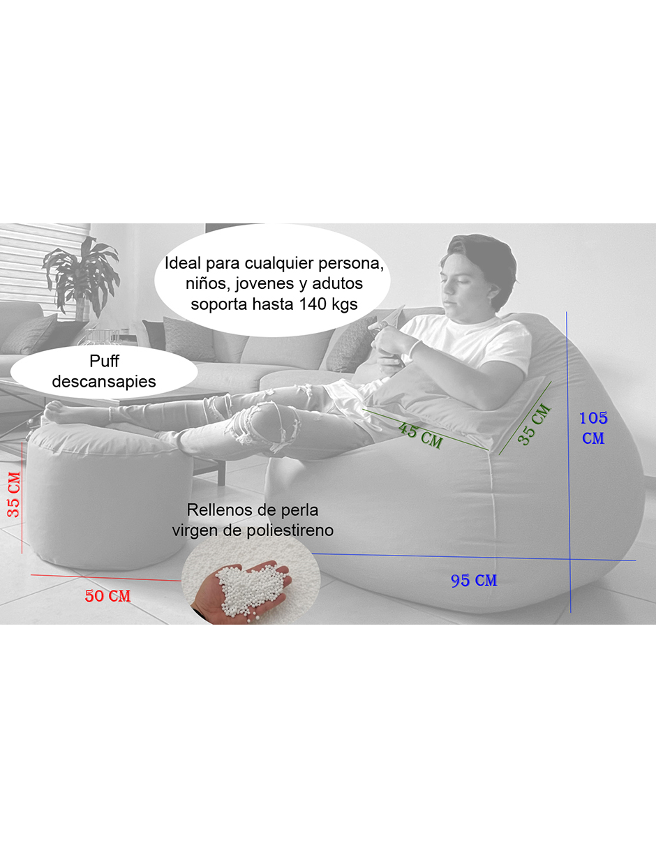 ComboPuff, Incluye Sillon Puff Pera Gigante + Puff Cilindro descansapies + Cojin decorativo.