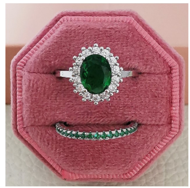 Juego Anillo Compromiso Oval Verde Esmeralda Y Churumbela Plata 925