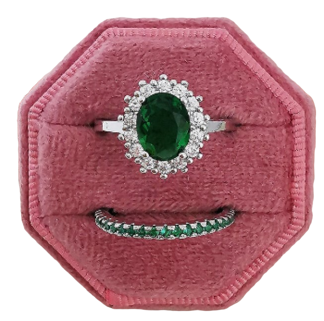 Juego Anillo Compromiso Oval Verde Esmeralda Y Churumbela Plata 925