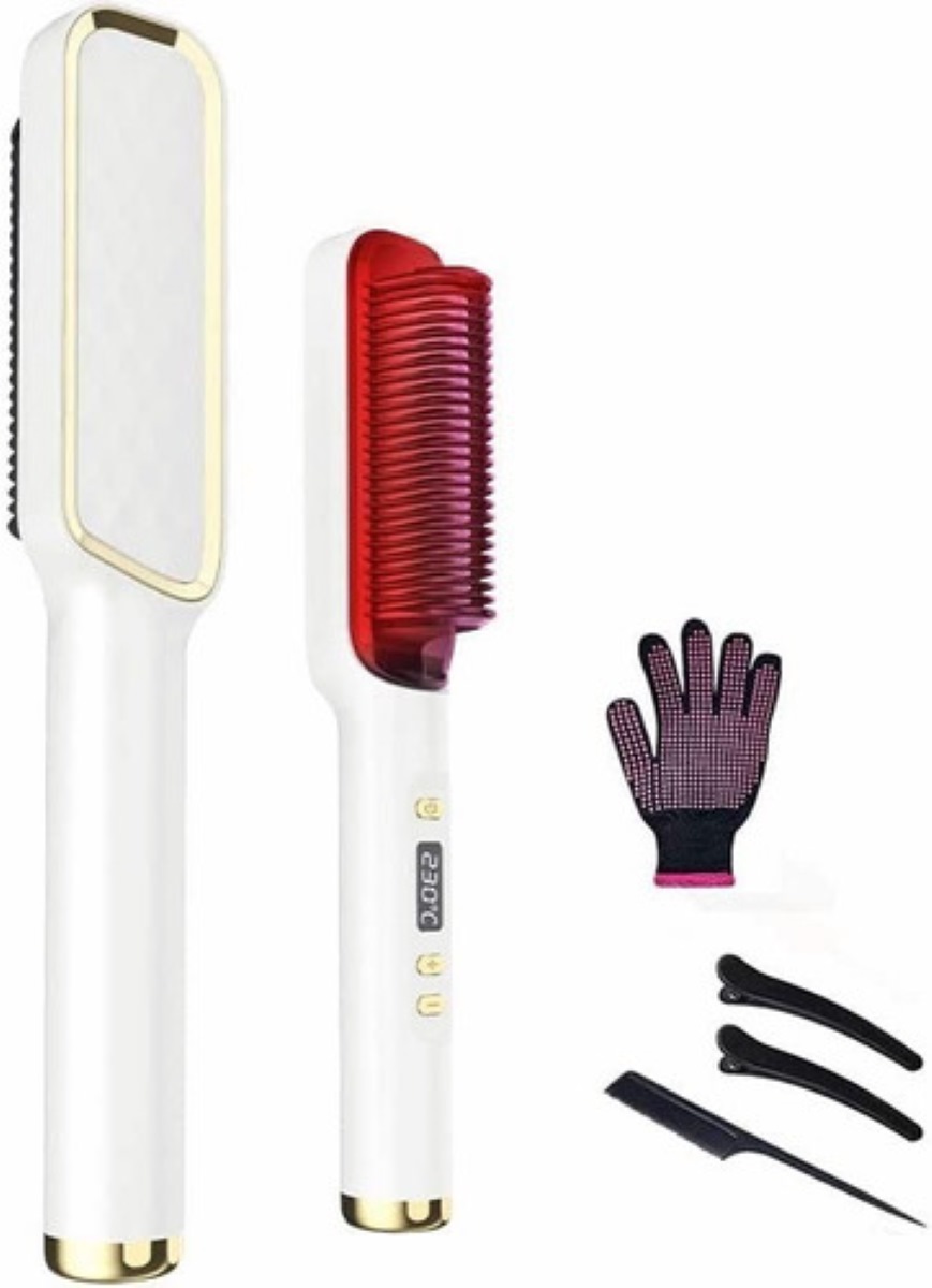 Cepillo Electrico Alaciador Cabello Con Clip Blanco