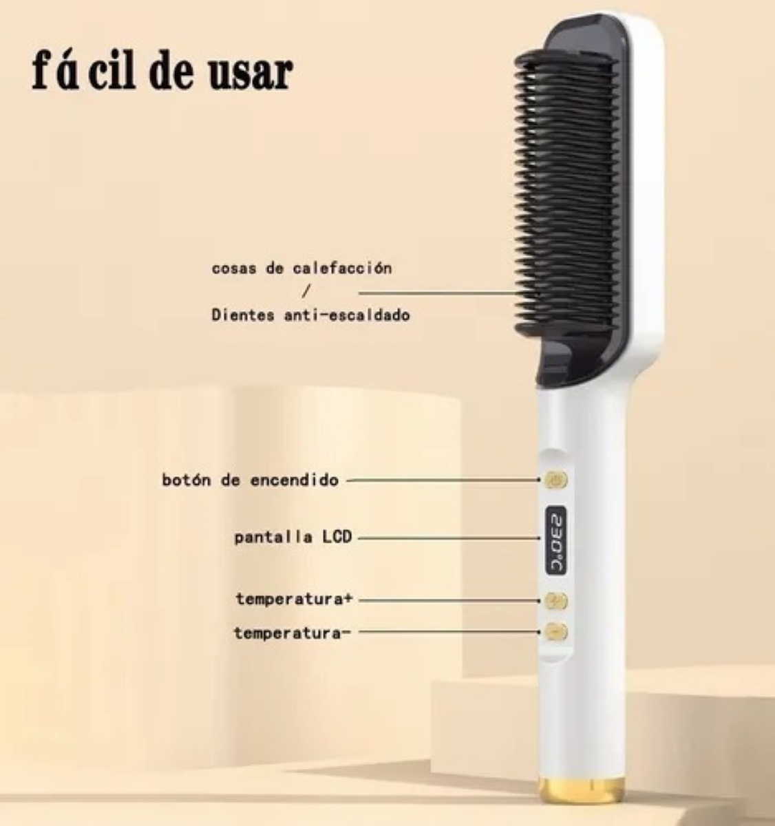 Cepillo Electrico Alaciador Cabello Con Clip Blanco