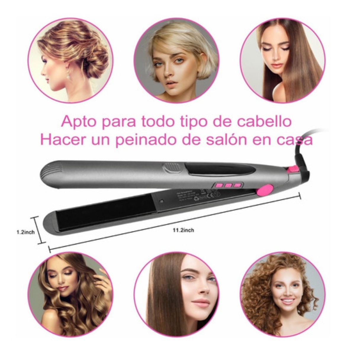 Plancha Para Cabello, 2en1 De Ceramica Color Gris con Rosa