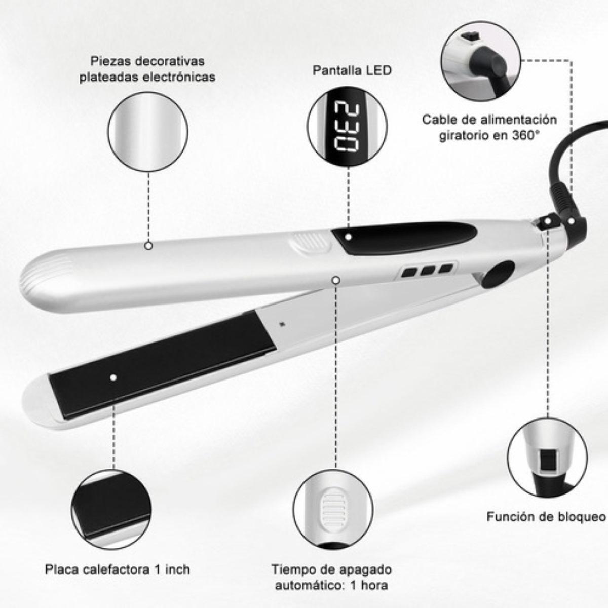 Plancha Para Cabello, 2en1 De Ceramica Color Blanco