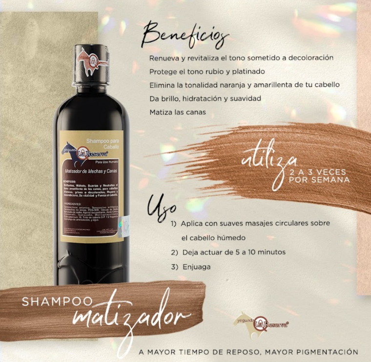Shampoo MATIZADOR de Mechas y Canas Yeguada la Reserva Tratamiento Matizante, Elimina Tonos Deslavados, Amarillos, Rojos y Verdes por Tintes y Decoloraciones Shampoo para Caballo para uso humano 500 ml. (3 Botellas)