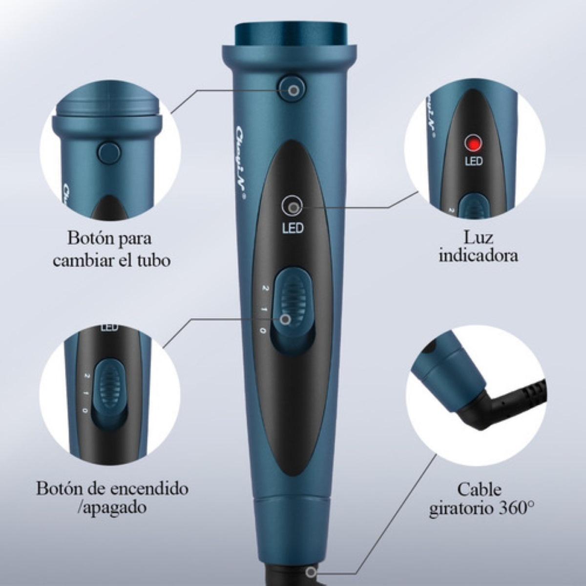 Ferros Profesionales Rizadoras De Cabello 5 En 1 Rosa con Azul