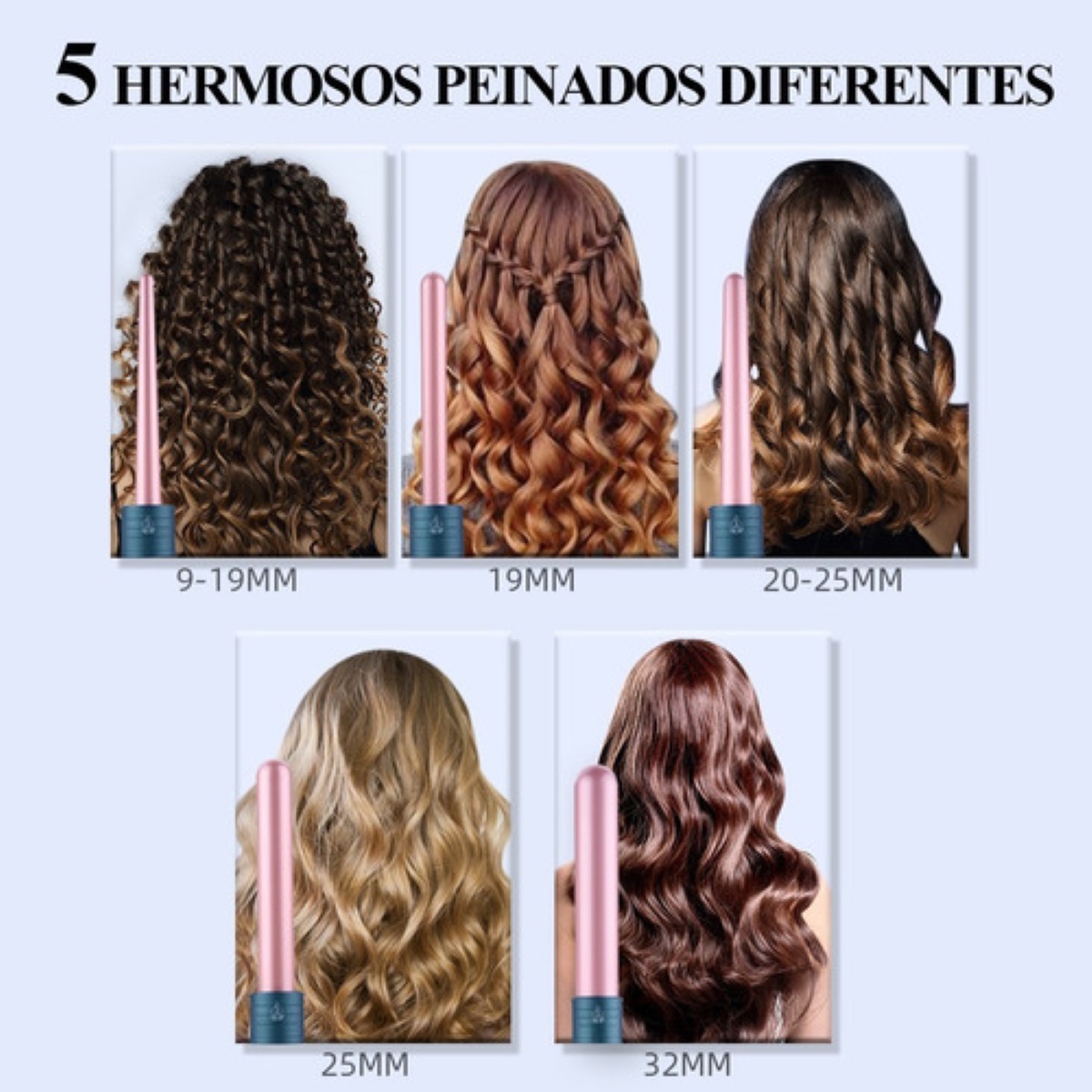 Ferros Profesionales Rizadoras De Cabello 5 En 1 Rosa con Azul
