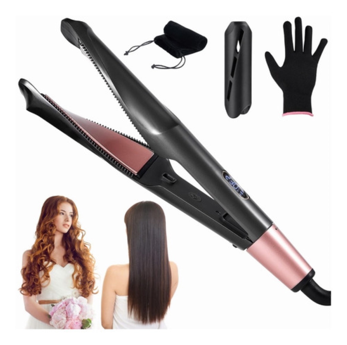 Tenaza Rizadoras De Cabello Rosa con Negro