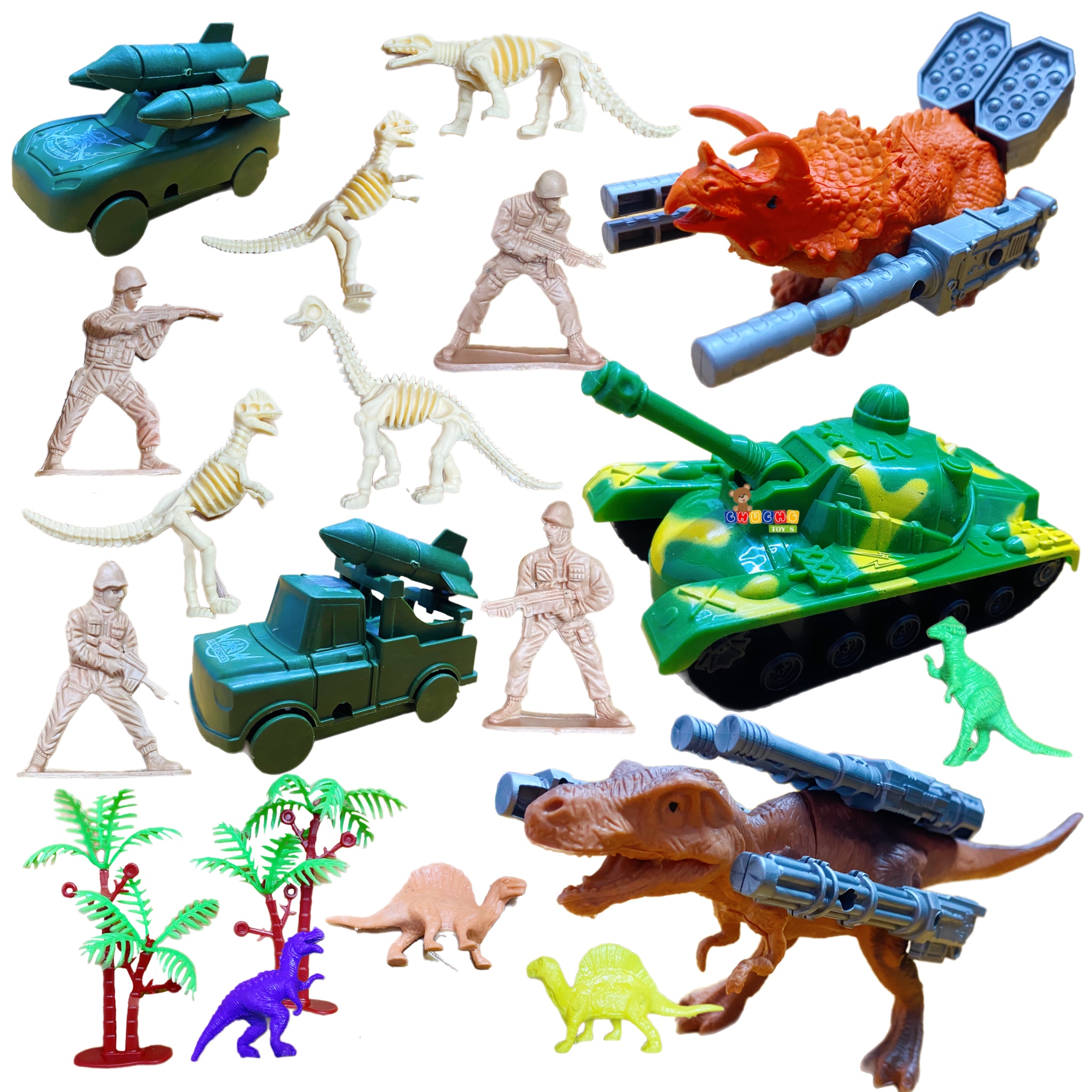 Maqueta Dinosaurios Con Soldados Militar Juguete 19pz