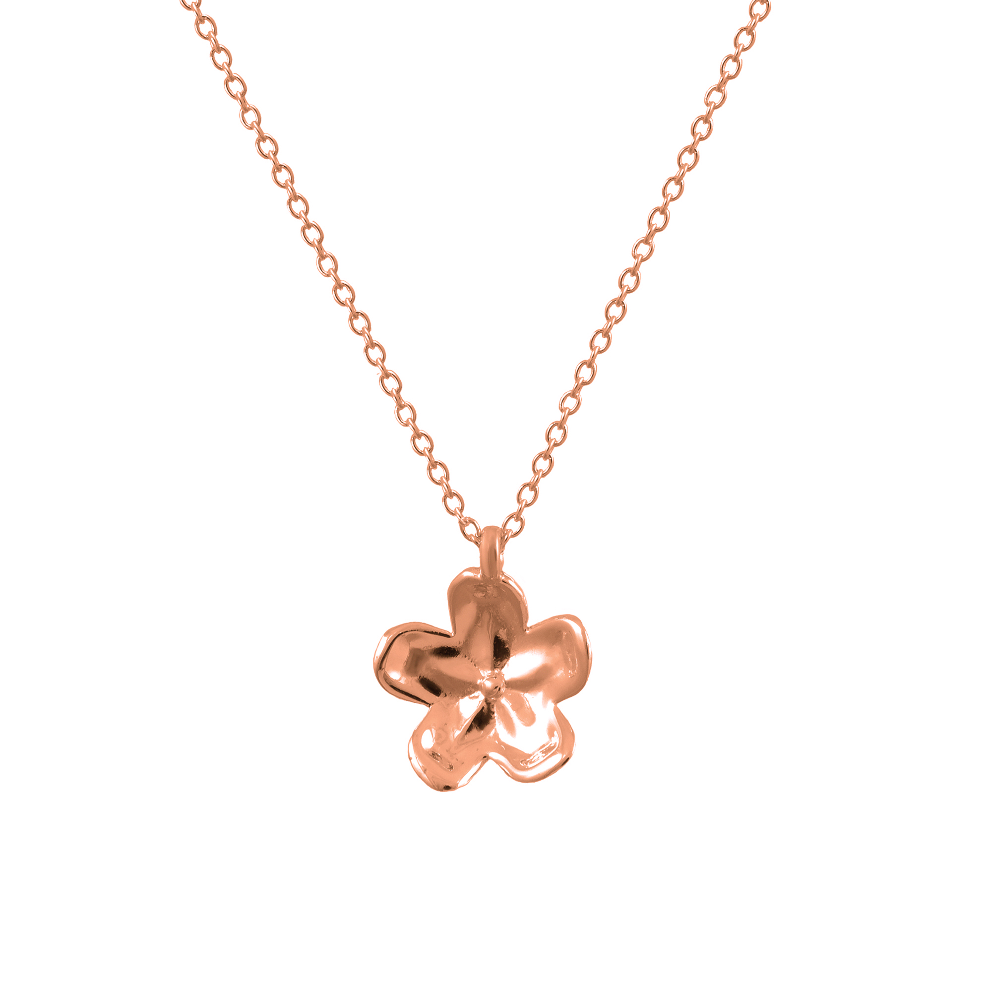 Dije flor de plata .925 con baño de oro rosa y cadena, Colección Floral, Joyería para Mujer de Anante Joyería