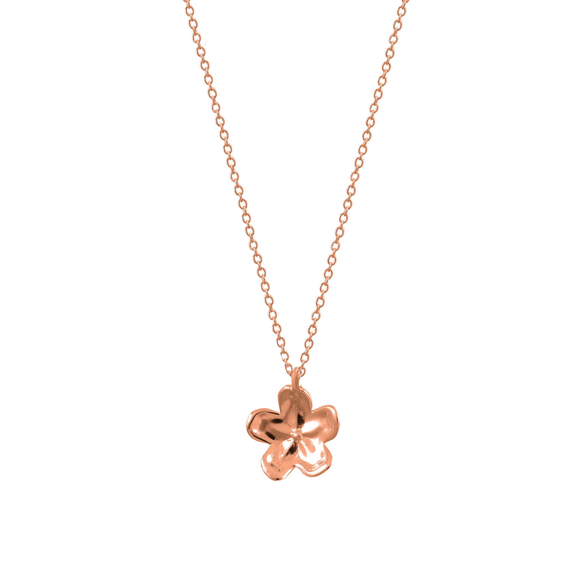 Dije flor de plata .925 con baño de oro rosa y cadena, Colección Floral, Joyería para Mujer de Anante Joyería