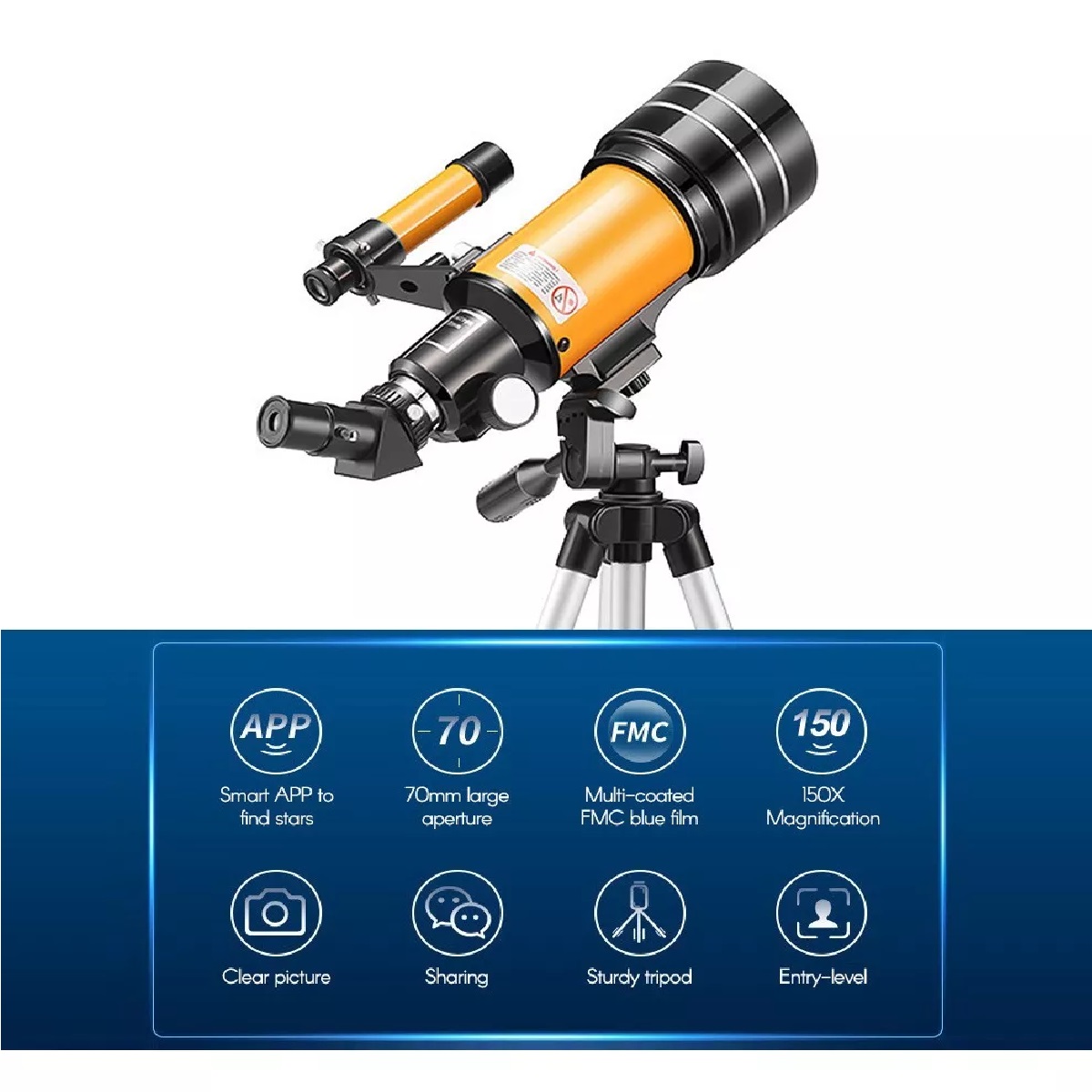 Telescopio Astronómico Monocular 15x-150x 70mm Con Trípode