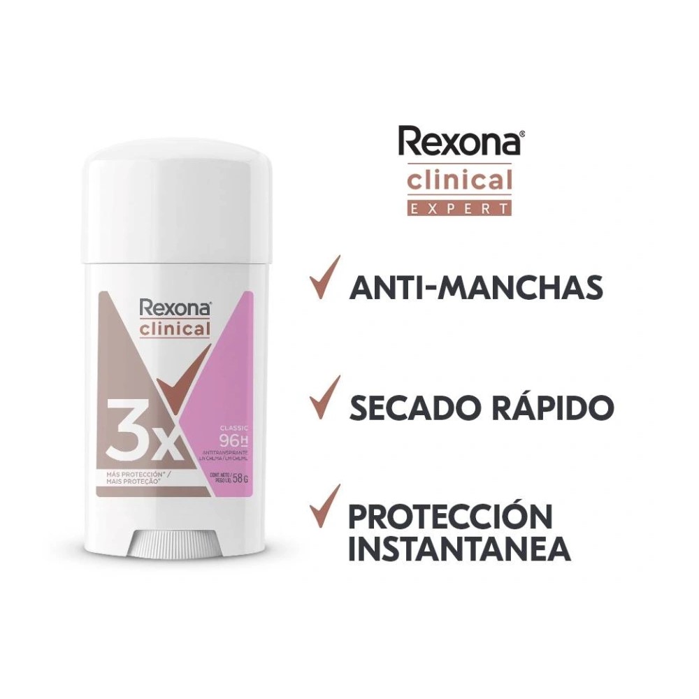 Antitranspirante En Crema Rexona Clinical Para Mujer 58g c/u, 3 Piezas