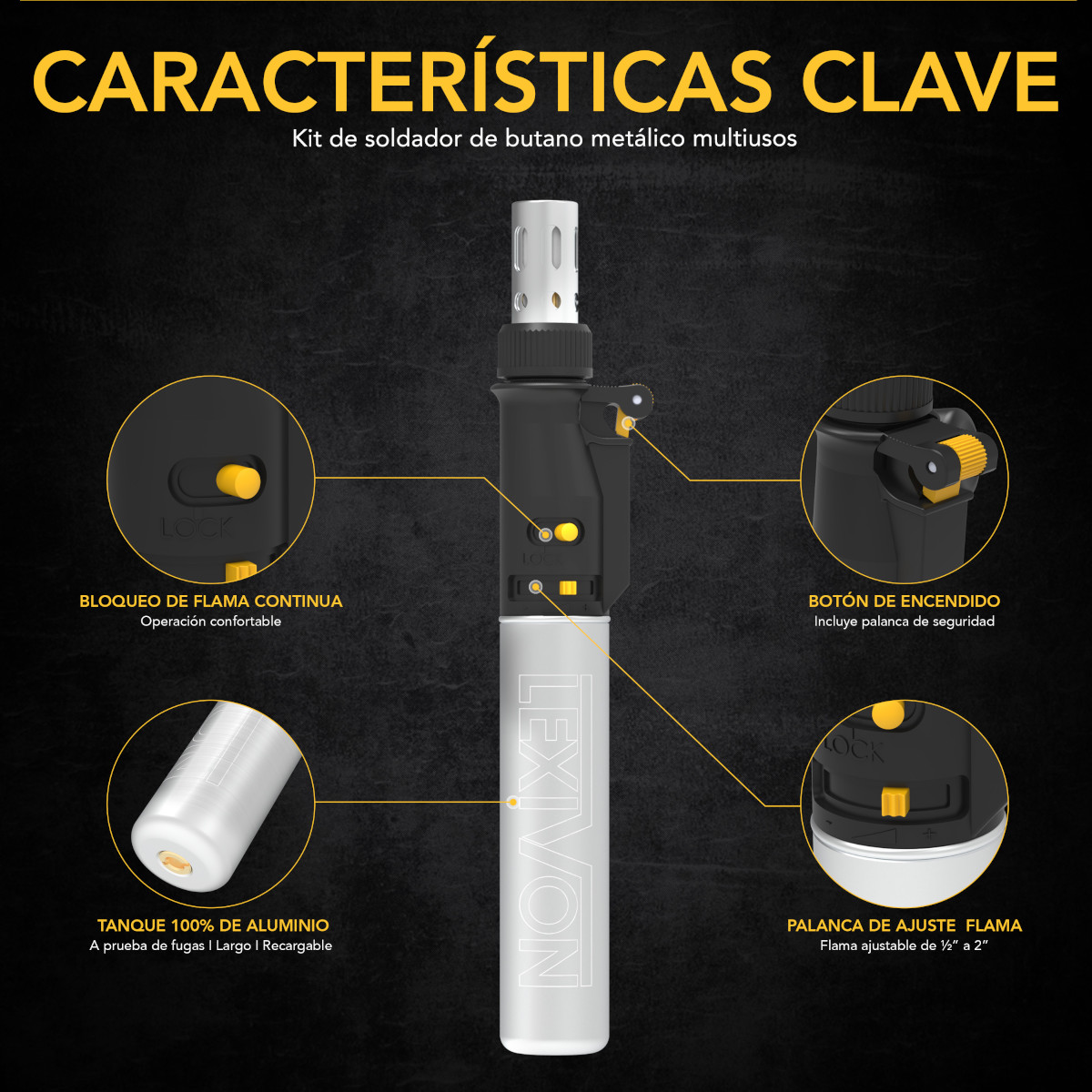 Kit Soldador Gas Butano LEXIVON Inalámbrico juego de 7 puntas