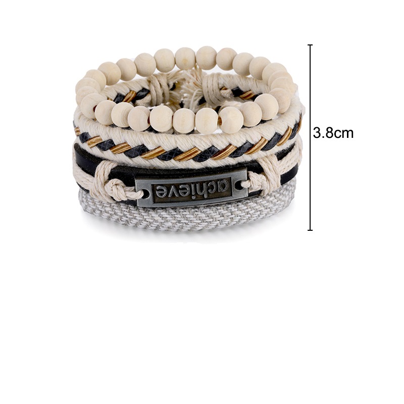 Set De Pulseras Beige Con Palabra Achieve (lograr)