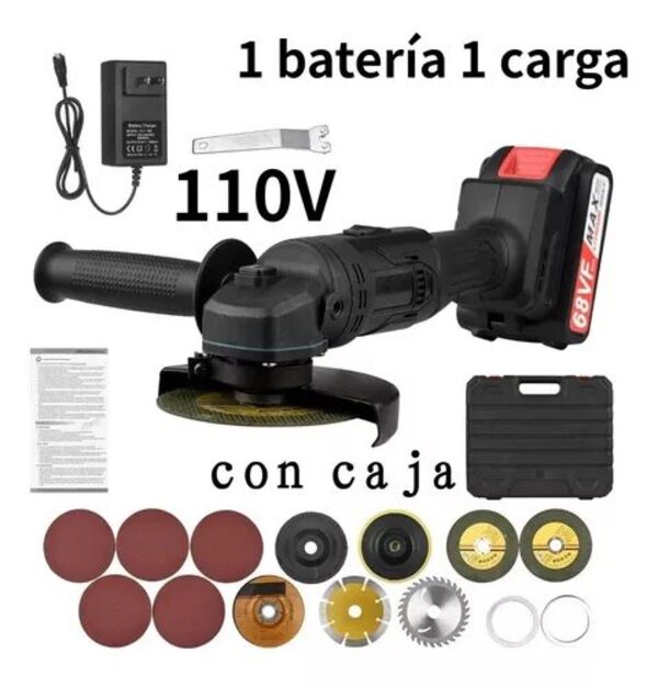Pulidor inalámbrico 21V con Accesorios Amoladora Angular Esmeril Batería De Litio Portátil