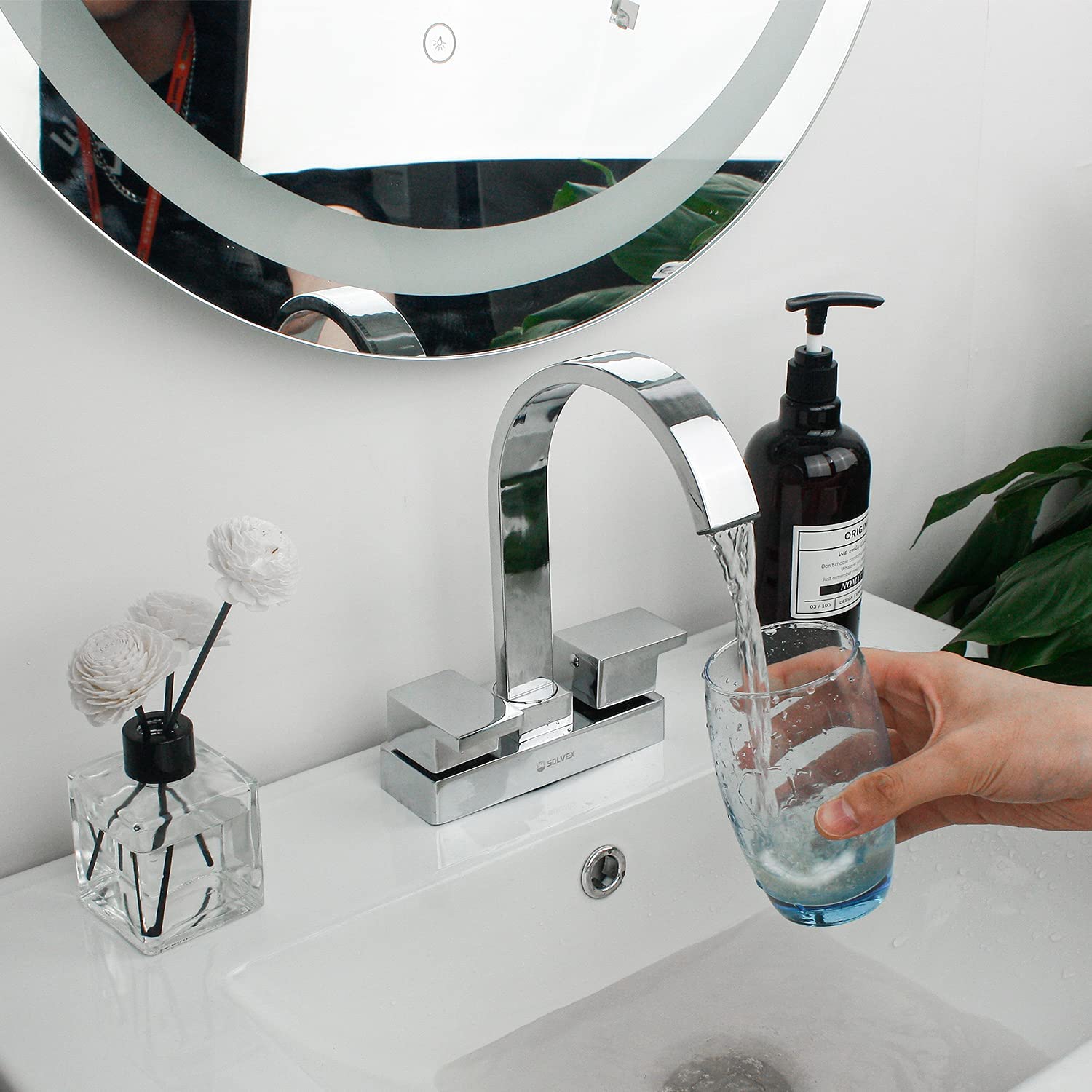  Mezcladora Lavabo Cascada Baño Acero Inoxidable Lavamanos 4'  SP-40036 