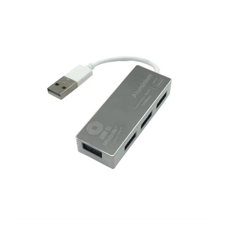 HUB USB BROBOTIX 180727-3 - USB 2.0, Plata, 4 puertos.
