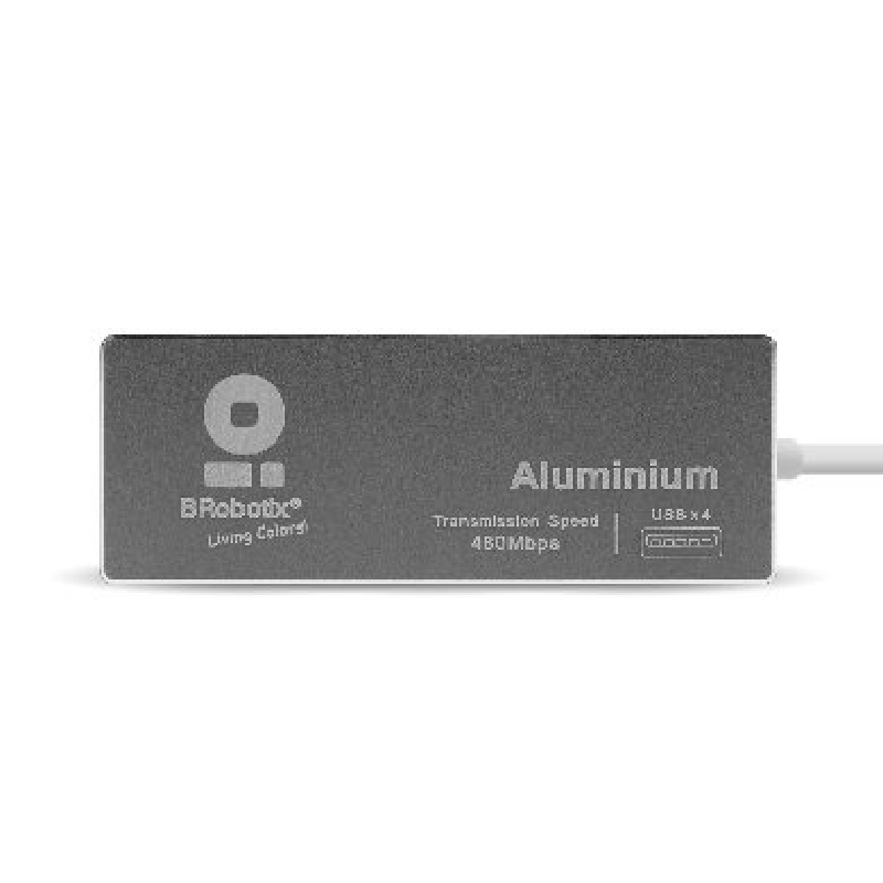 HUB USB BROBOTIX 180727-3 - USB 2.0, Plata, 4 puertos.