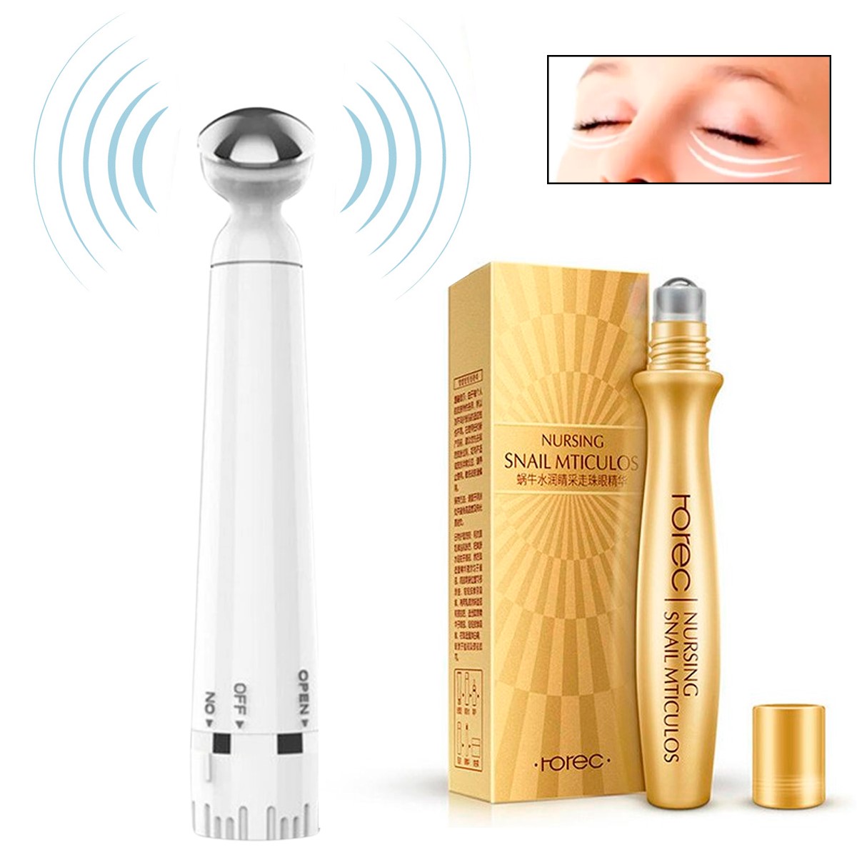Masajeador Electrico Para Ojos Anti Ojeras Anti Arrugas Mas Roll-on Serum Rorec, Masajeador De Ojos Eléctrico Para Eliminar Ojeras Y Antiarrugas Reduce Lineas de Expresion