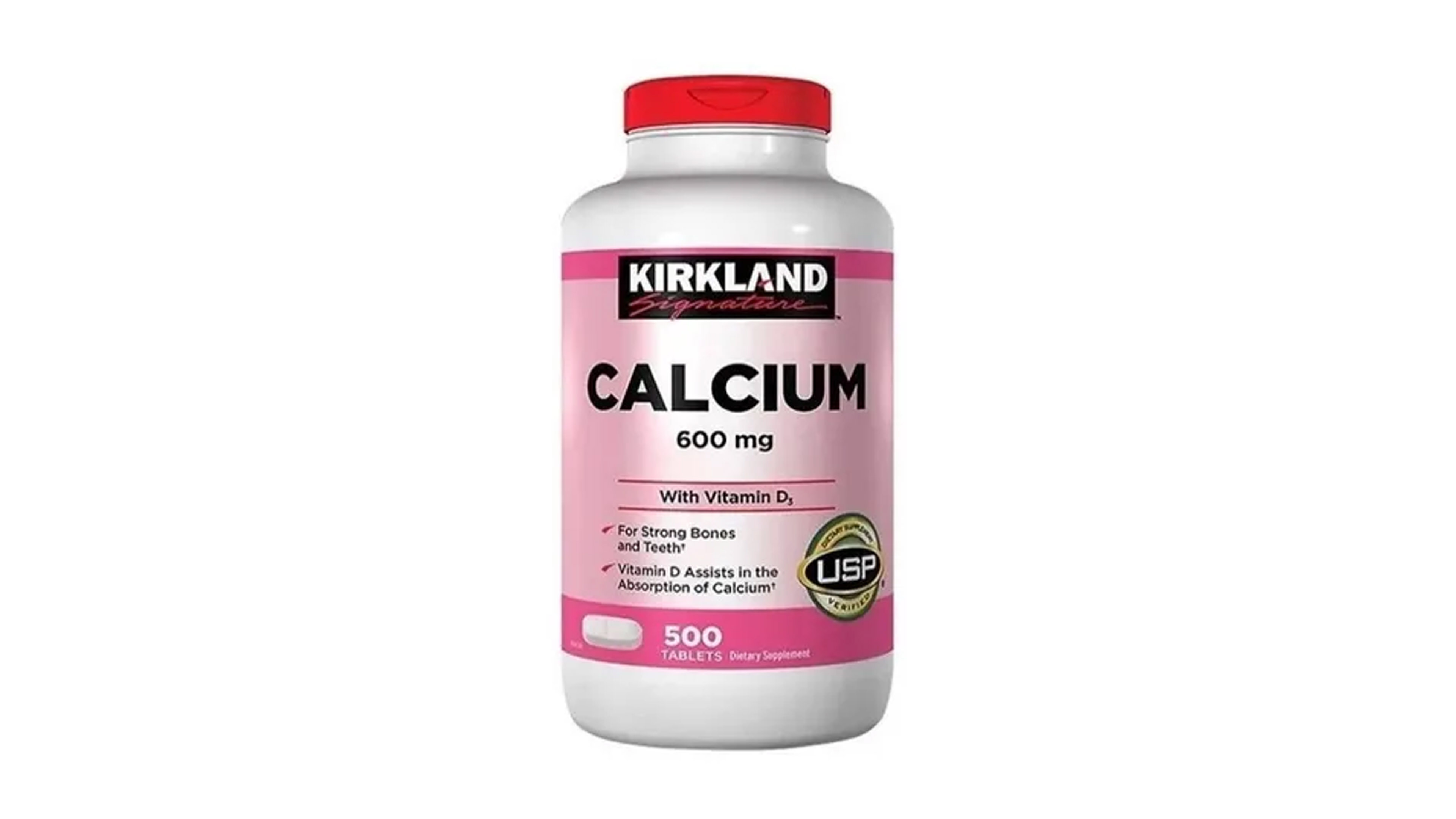 Calcio 600mg Calcium + Vitamina D3 10mcg Kirkland 500 Tabletas 