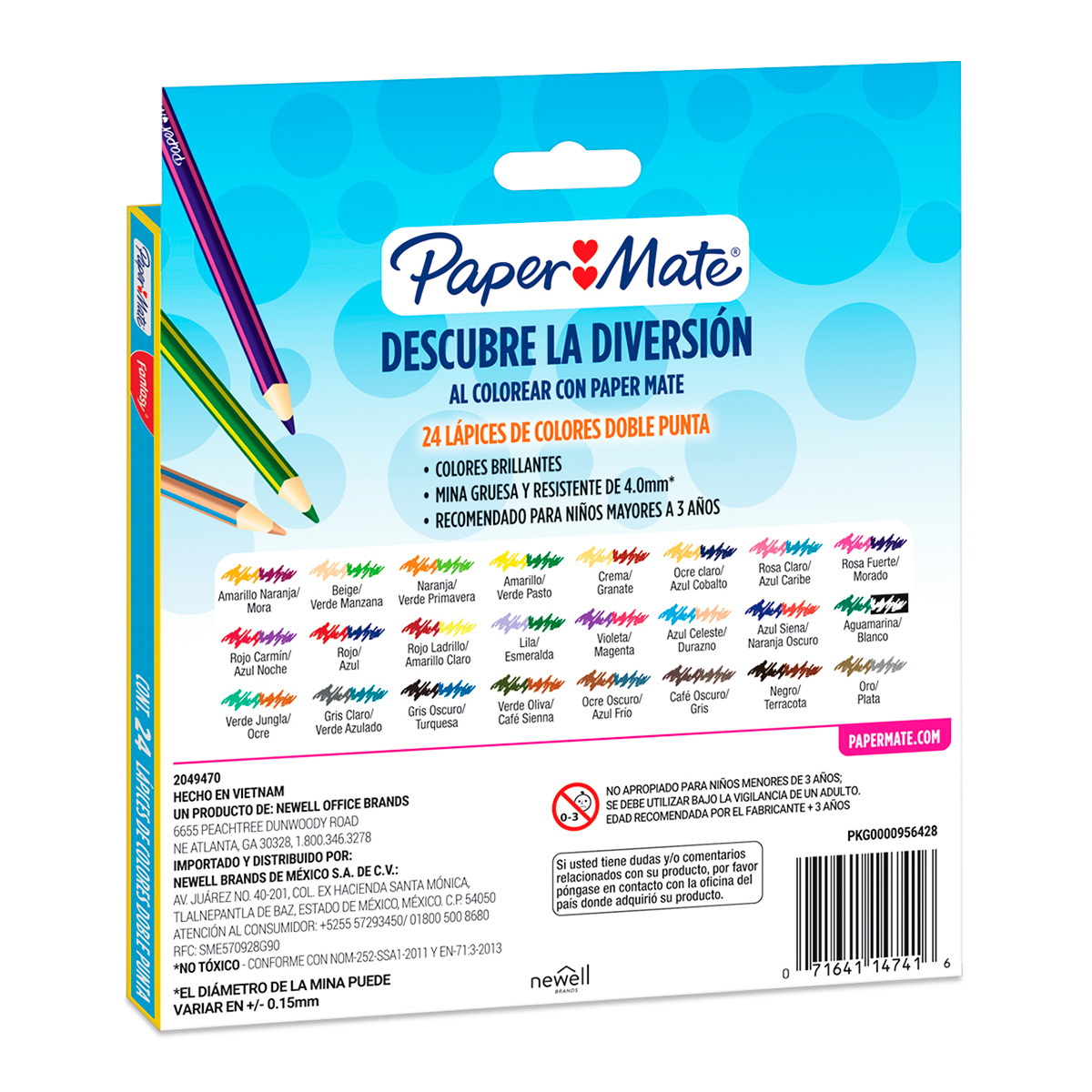 Colores Paper Mate Fantasy, 24 lápices doble punta, 48 colores surtidos mina  4.0mm