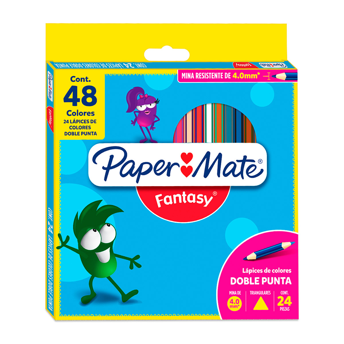 Colores Paper Mate Fantasy, 24 lápices doble punta, 48 colores surtidos mina  4.0mm