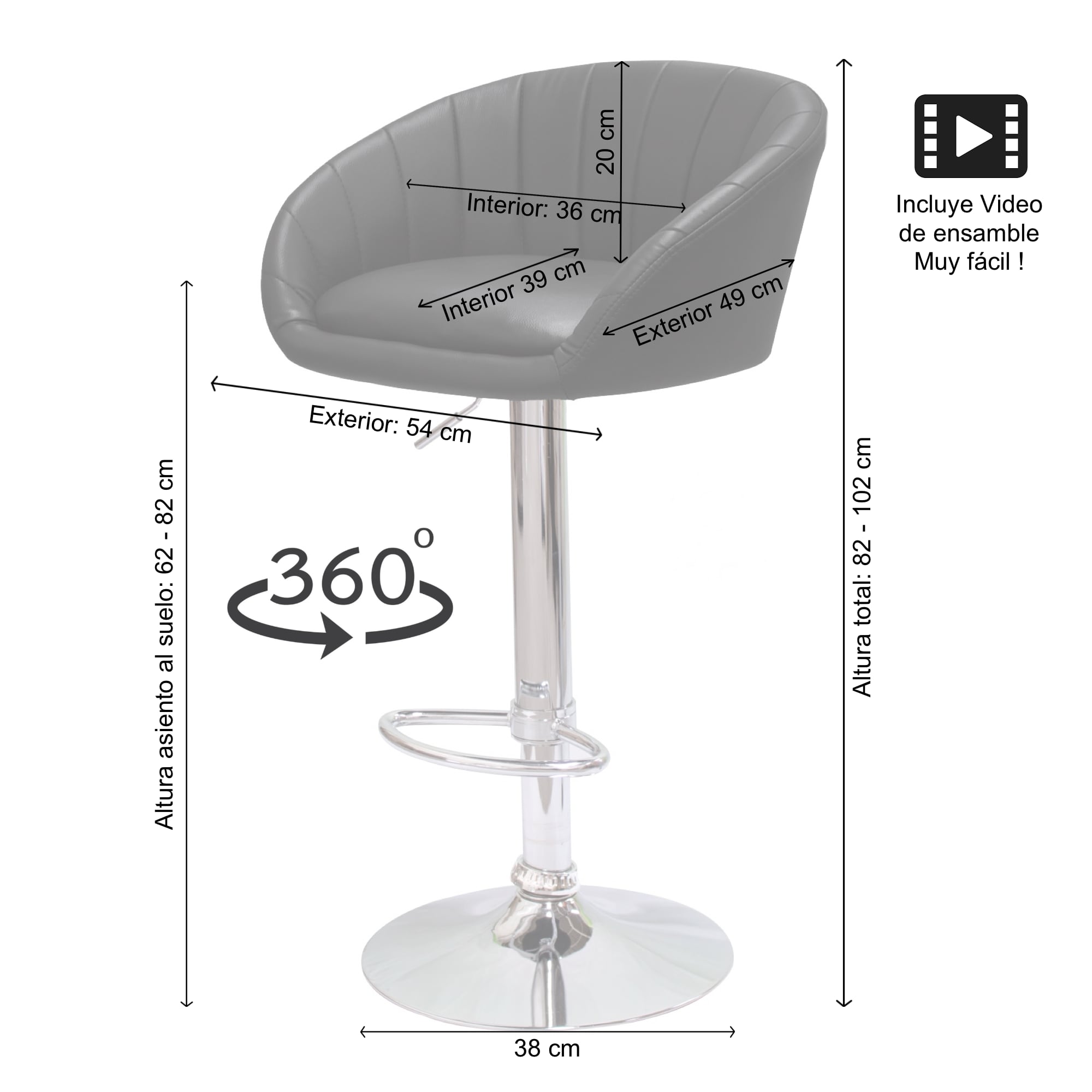 2 Bancos para barra de cocina bar altura ajustable giratorio Punto y Compra 311.