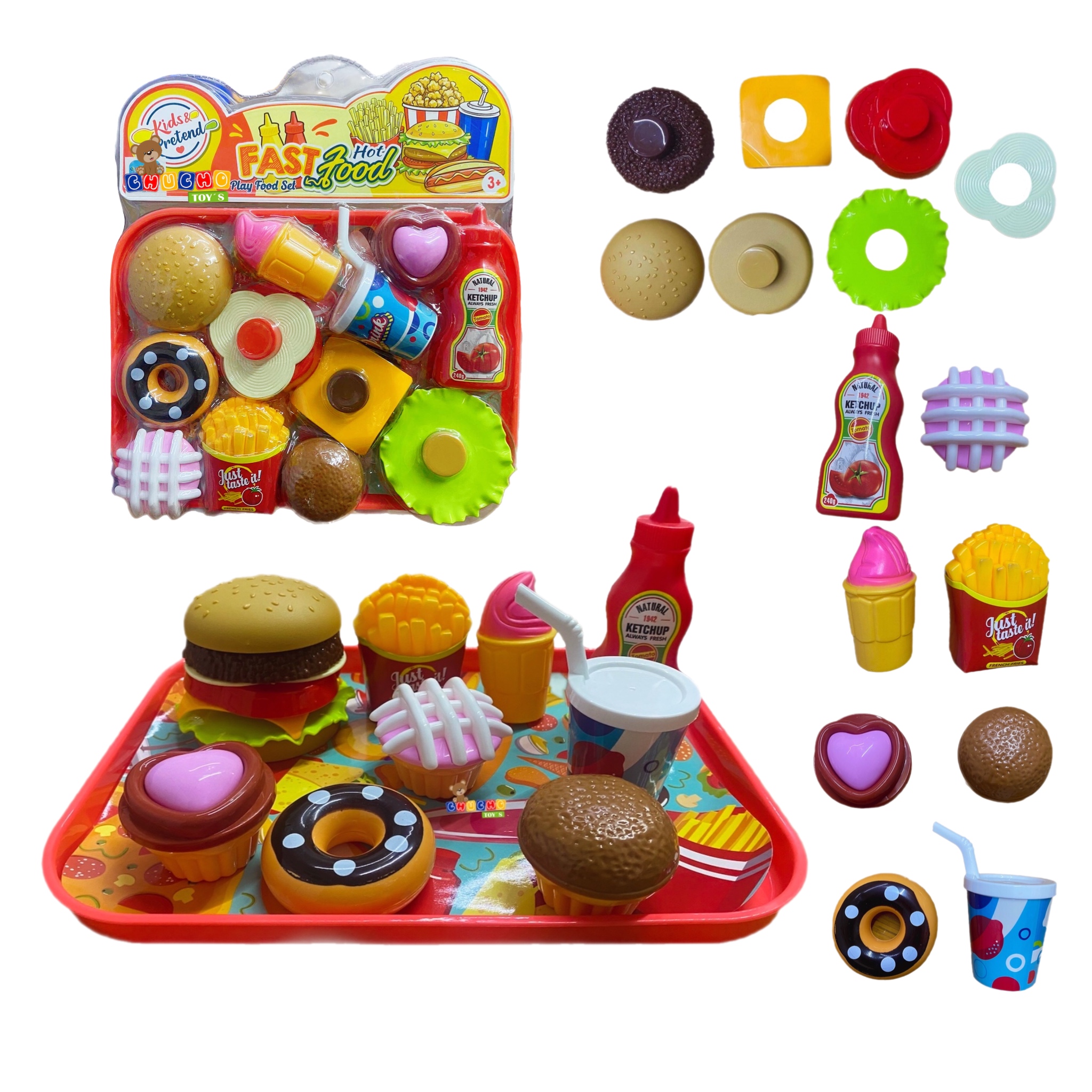 Set Charola Hamburguesa Comida Rápida Juguetes Accesorios Cocina Alimentos