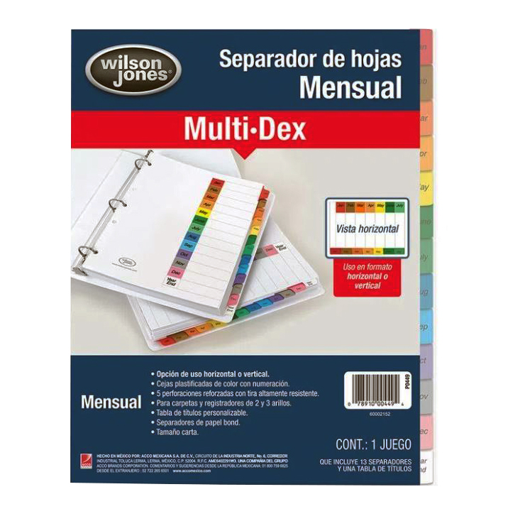 Separador De Hojas Para Carpeta Argolla Divisiones Mensuales