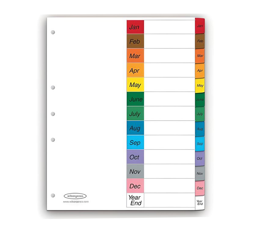 Separador De Hojas Para Carpeta Argolla Divisiones Mensuales