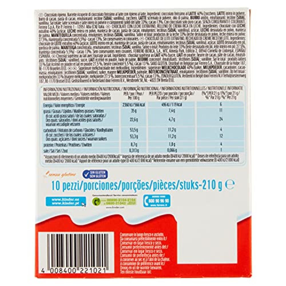 Chocolate con Leche Kinder Maxi Caja con 10 Barritas 240g